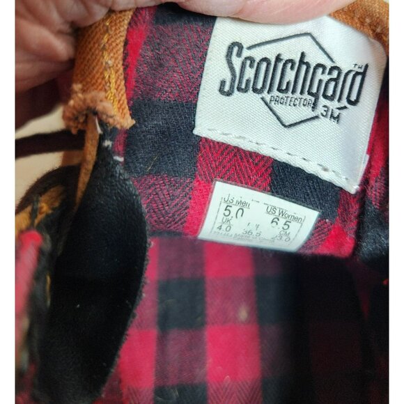 Vans Off the Wall Mens 5 Women 6.5 Brown Suede Skate Sneakers Red Black Plaid - Picture 9 of 9